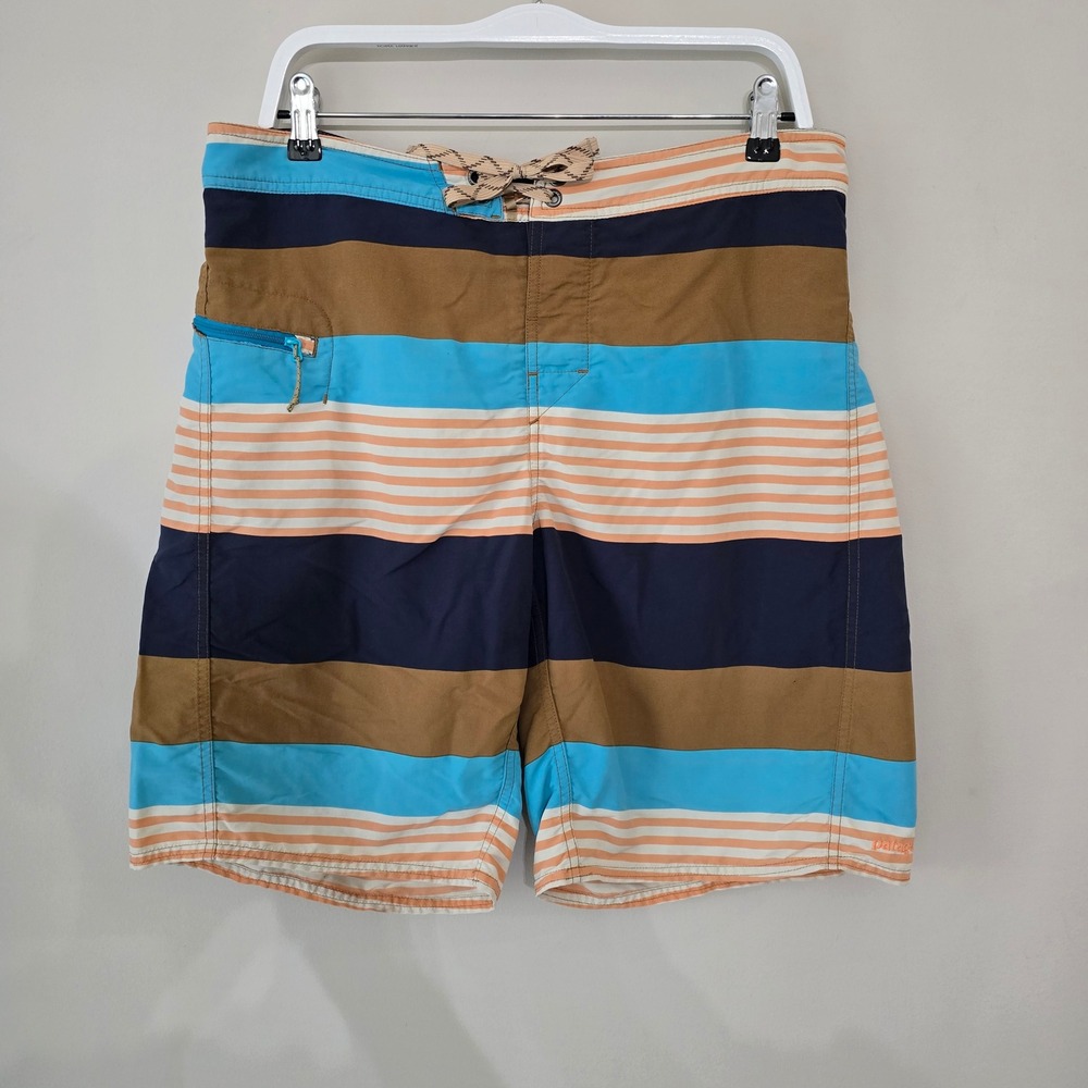 Patagonia Mens Striped‎ Board Shorts Swim Trunks Casual Beachwear Size 34